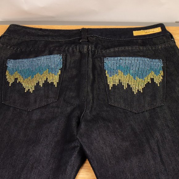 Express Stella Bootleg 8 (32 X 33) Women's Jeans Embellished Black Denim - Picture 3 of 11